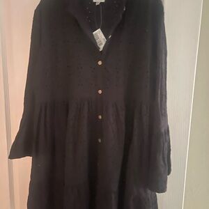 Black Button-Up  eye lit Dress/coverup - from Italy